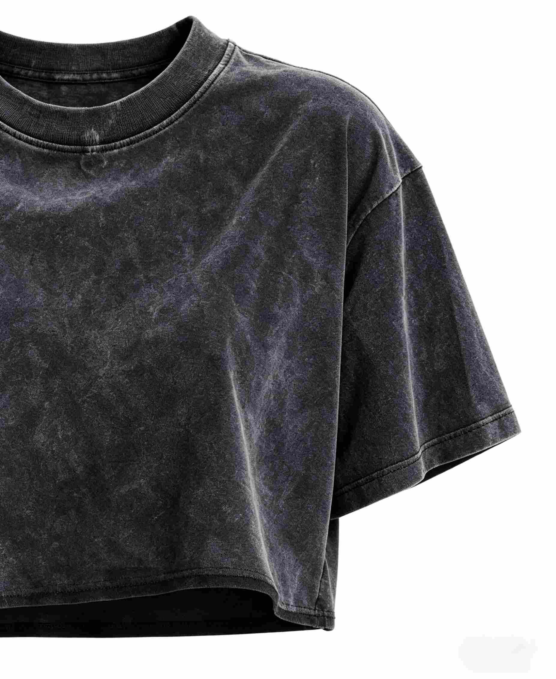 250G Vintage Washed Cropped Tee – Women’s Round Neck Distressed Top - Image 5