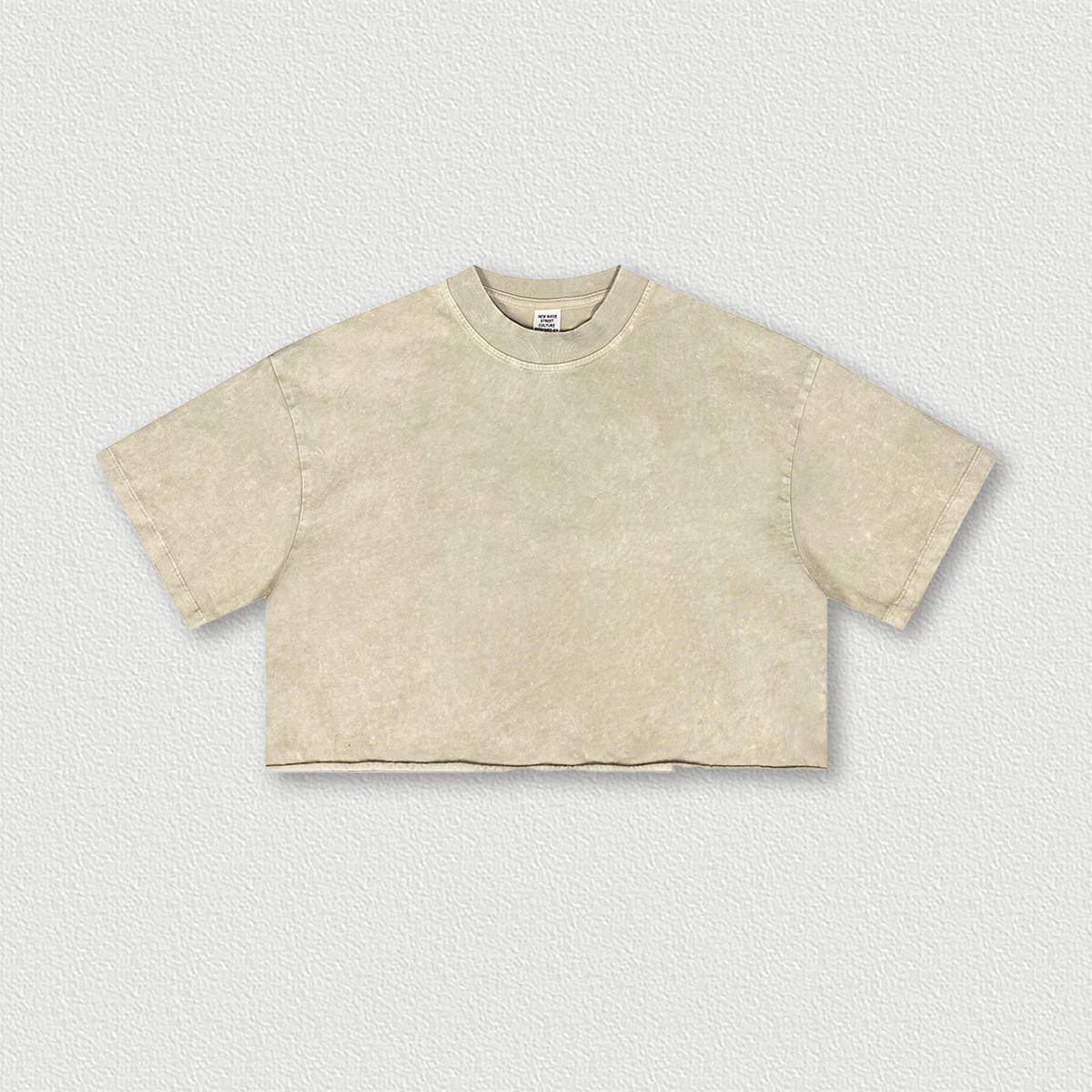250G Vintage Washed Cropped Tee – Women’s Round Neck Distressed Top - Image 12