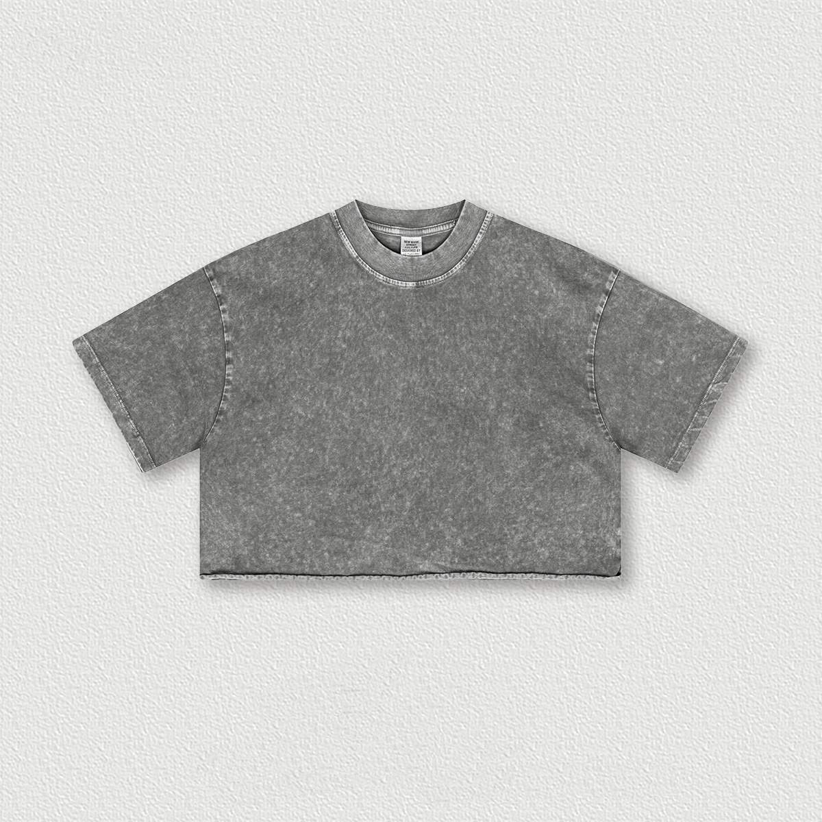 250G Vintage Washed Cropped Tee – Women’s Round Neck Distressed Top - Image 10
