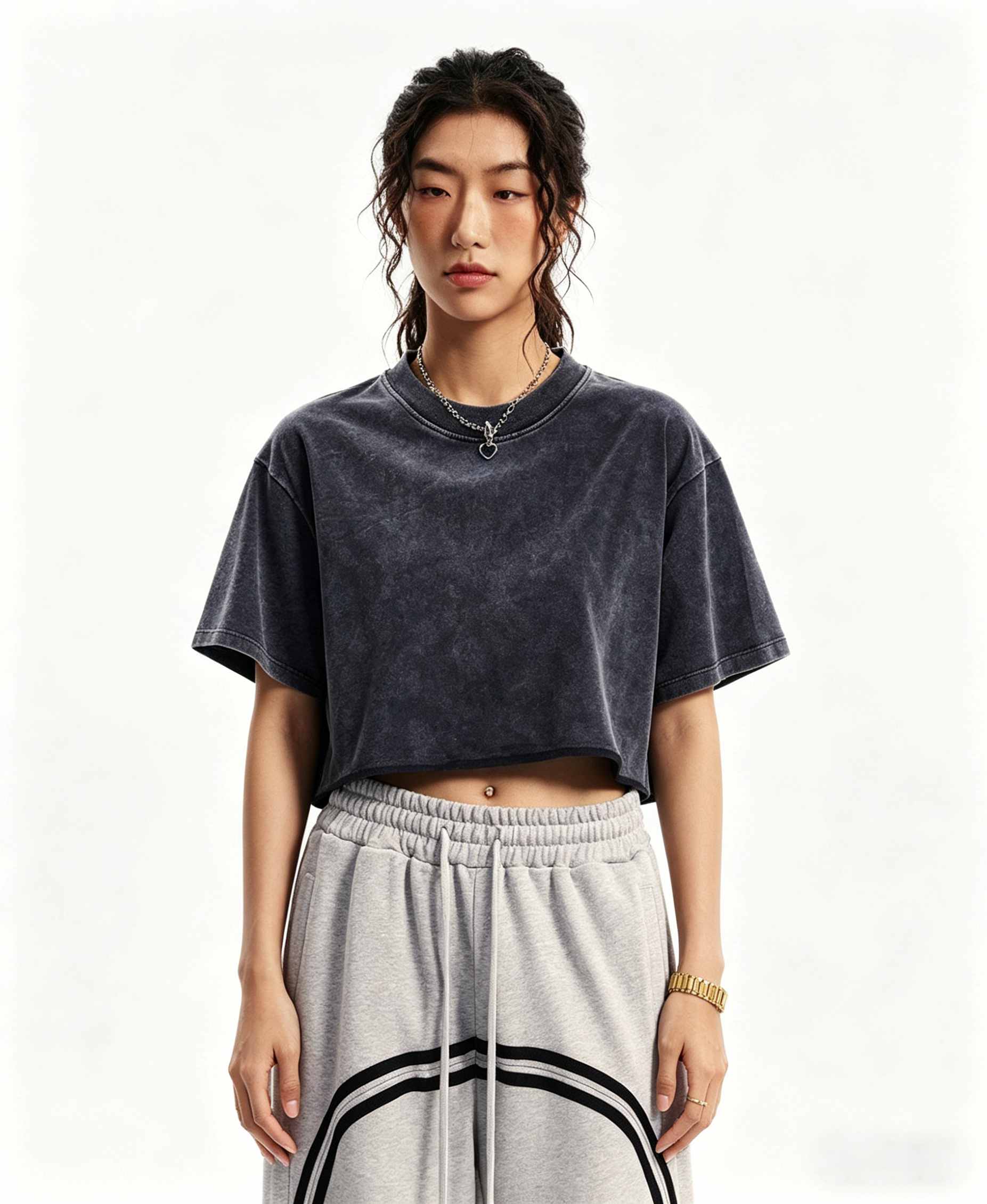 250G Vintage Washed Cropped Tee – Women’s Round Neck Distressed Top - Image 4