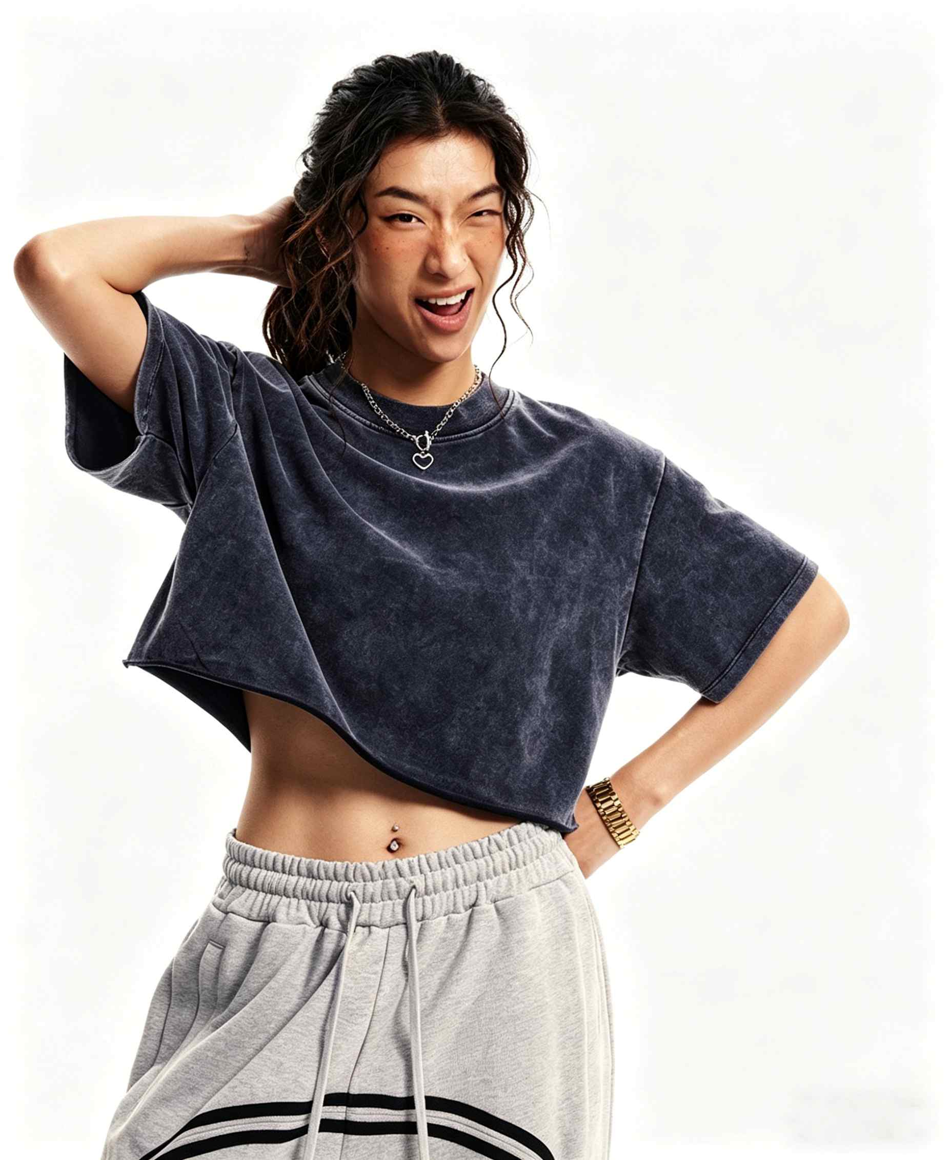 250G Vintage Washed Cropped Tee – Women’s Round Neck Distressed Top