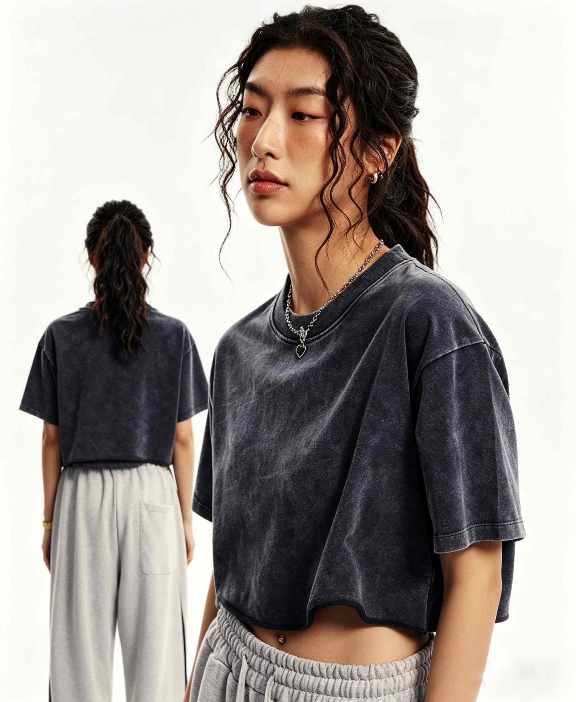 250G Vintage Washed Cropped Tee – Women’s Round Neck Distressed Top - Image 2