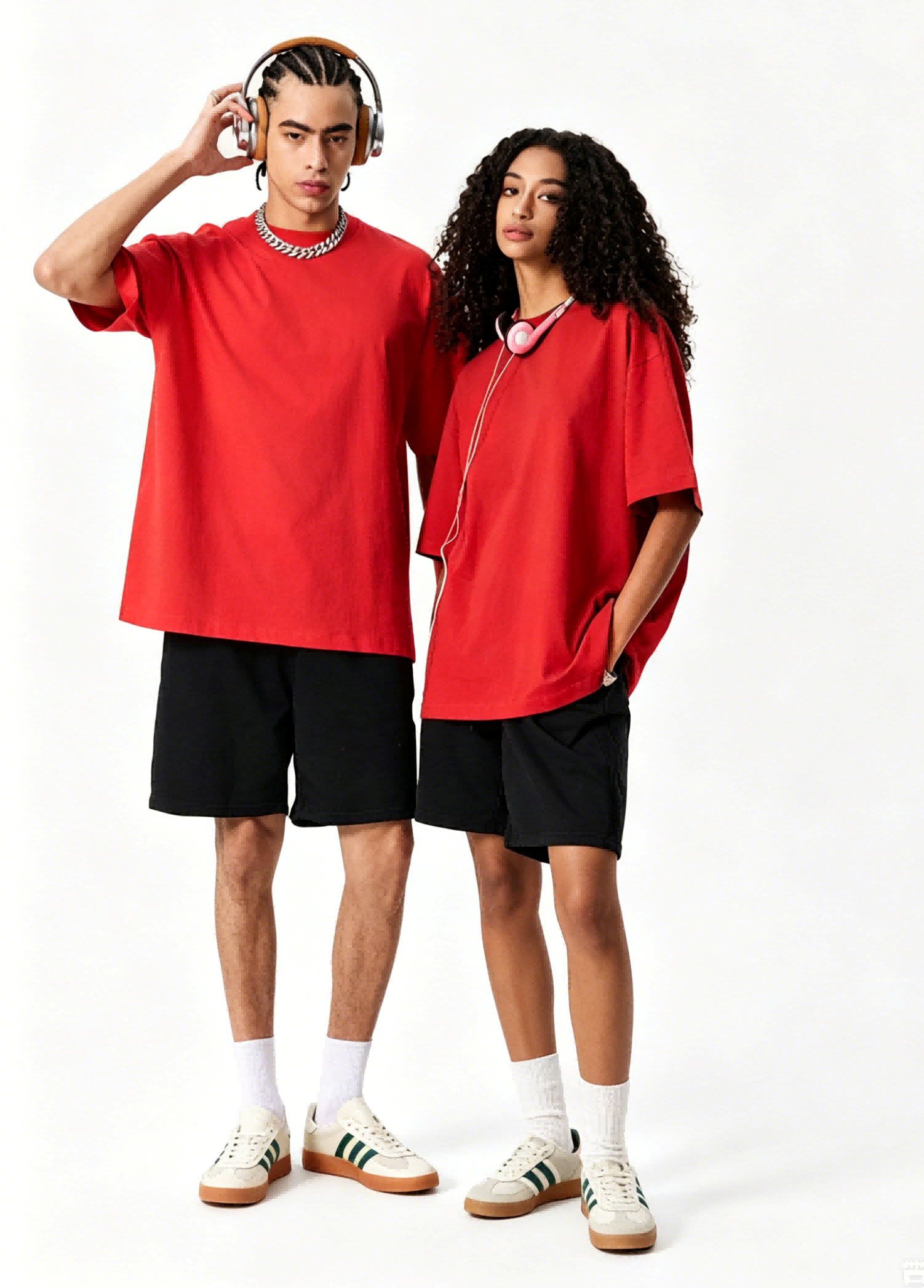Men’s 180G high-quality pure cotton drop shoulder solid color short-sleeved T-shirt