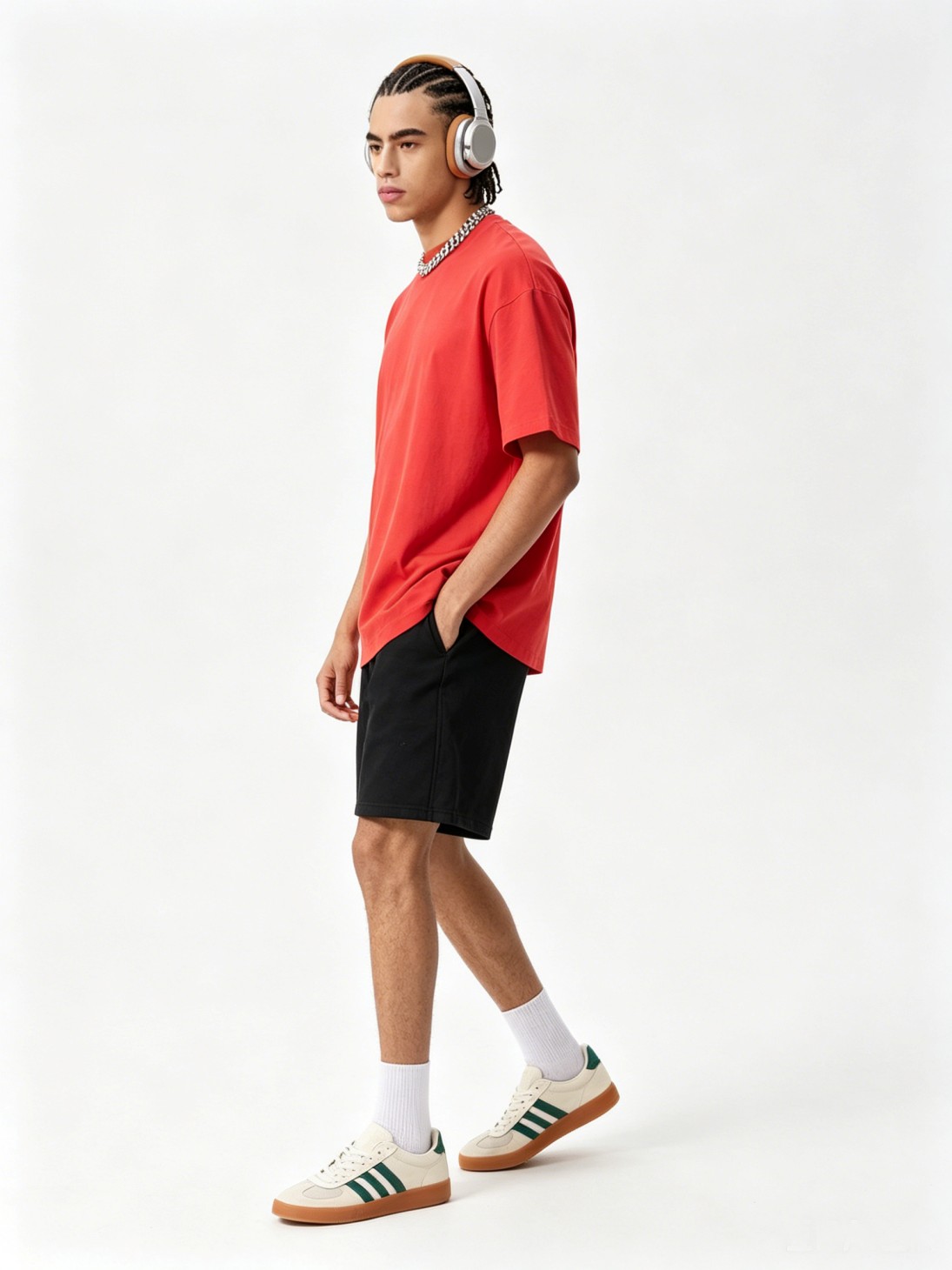 Men’s 180G high-quality pure cotton drop shoulder solid color short-sleeved T-shirt - Image 3