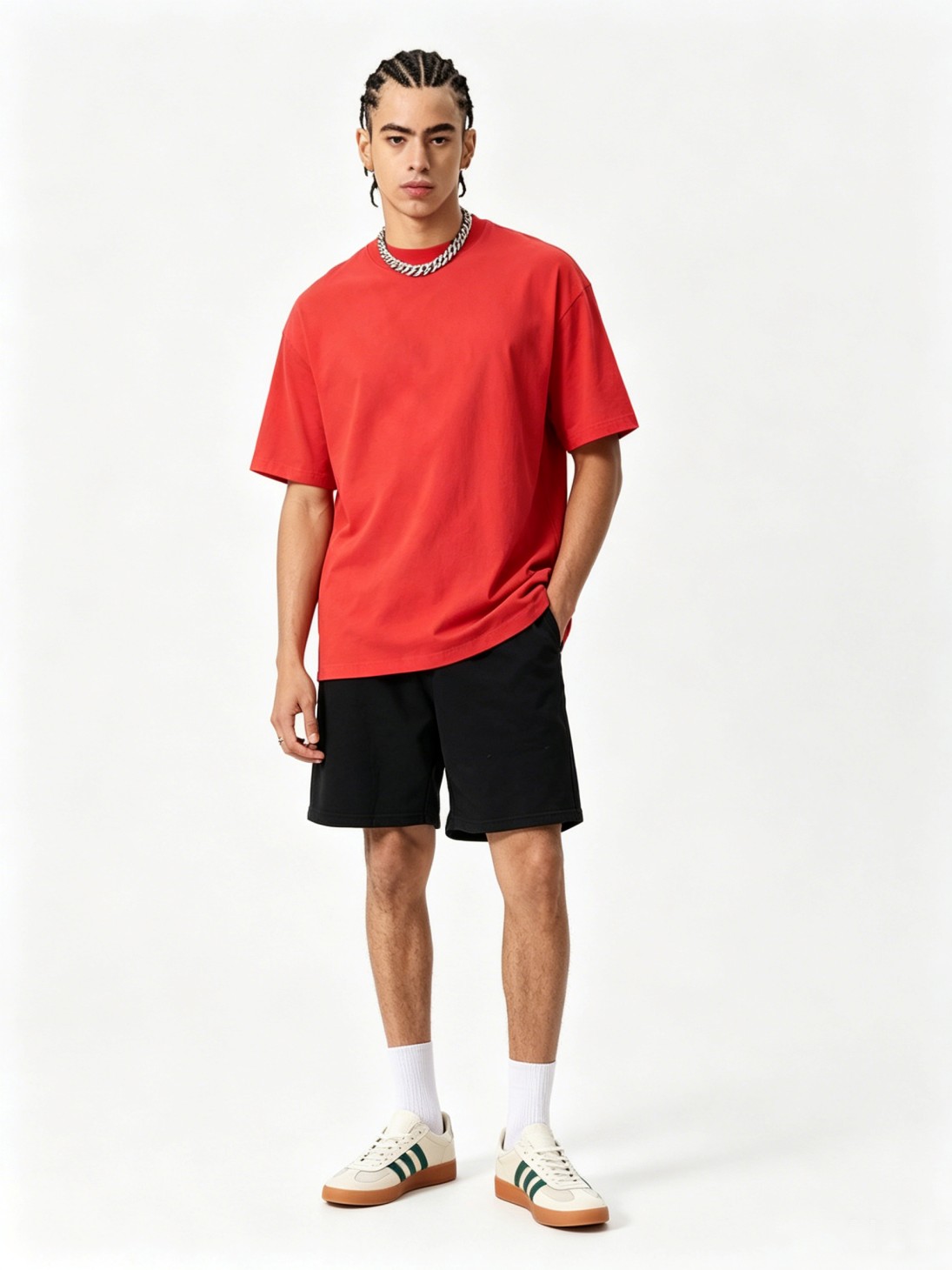Men’s 180G high-quality pure cotton drop shoulder solid color short-sleeved T-shirt - Image 2