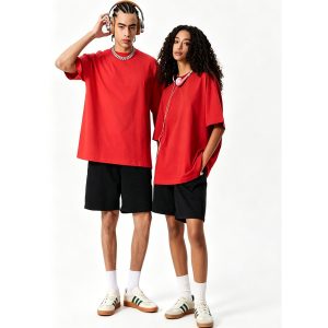 Men’s 180G high-quality pure cotton drop shoulder solid color short-sleeved T-shirt