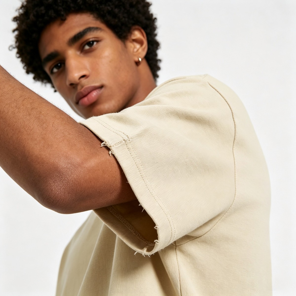 260G Drop Shoulder Distressed Cut Slit Vintage T-Shirt For Men - Image 4