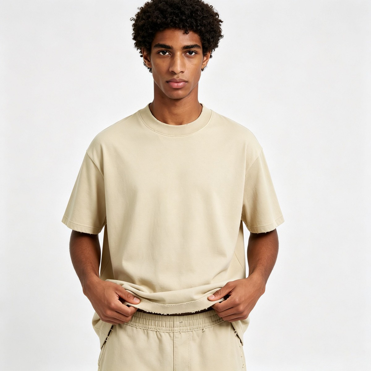 260G Drop Shoulder Distressed Cut Slit Vintage T-Shirt For Men - Image 2