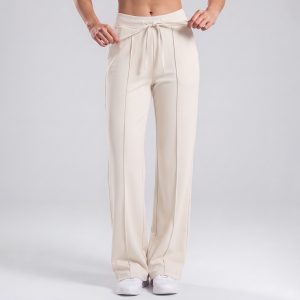 Women's High-Waisted Drawstring Wide-Leg Yoga Pants, Loose, Draping, Figure-Flattering Athletic Long Pants