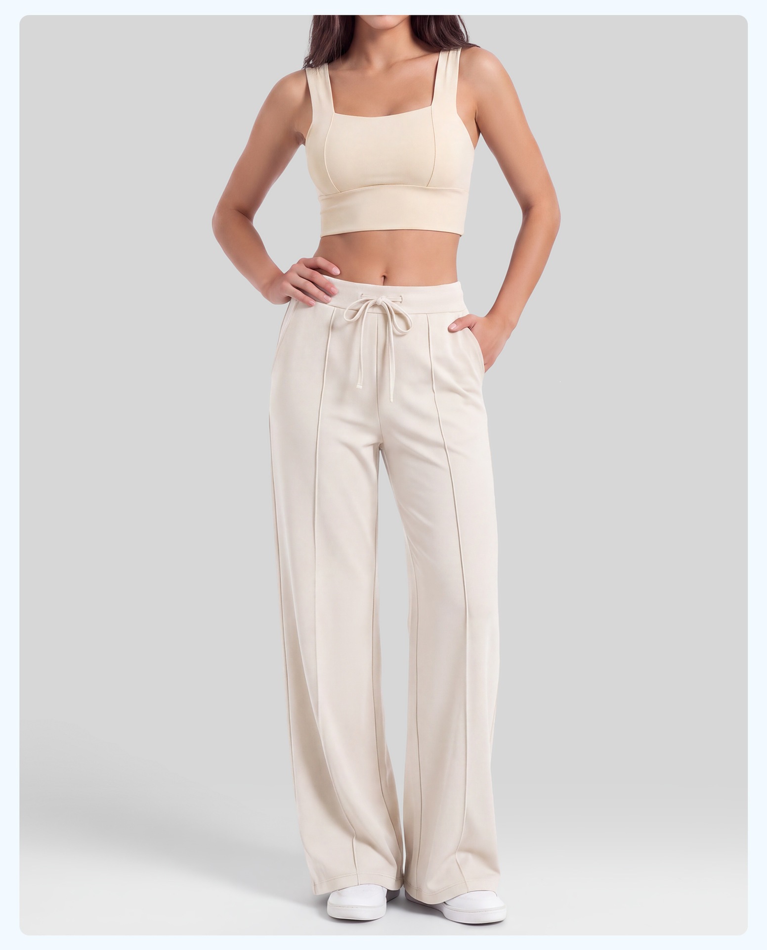 Women's High-Waisted Drawstring Wide-Leg Yoga Pants, Loose, Draping, Figure-Flattering Athletic Long Pants - Image 2
