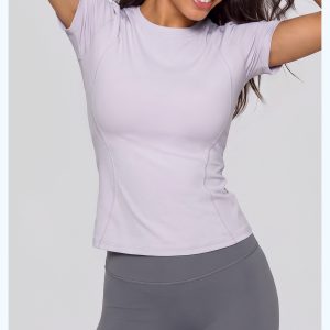 Thin Slim Fit Yoga Short Sleeve Top, Running Fitness Workout T-Shirt