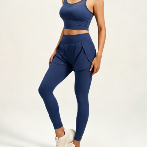 Butt Lifting Fake Two-Piece Pocket Yoga Leggings, Tight Sports Gym Running Pants
