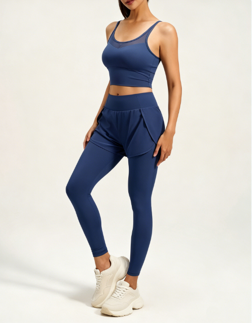 Butt Lifting Fake Two-Piece Pocket Yoga Leggings, Tight Sports Gym Running Pants