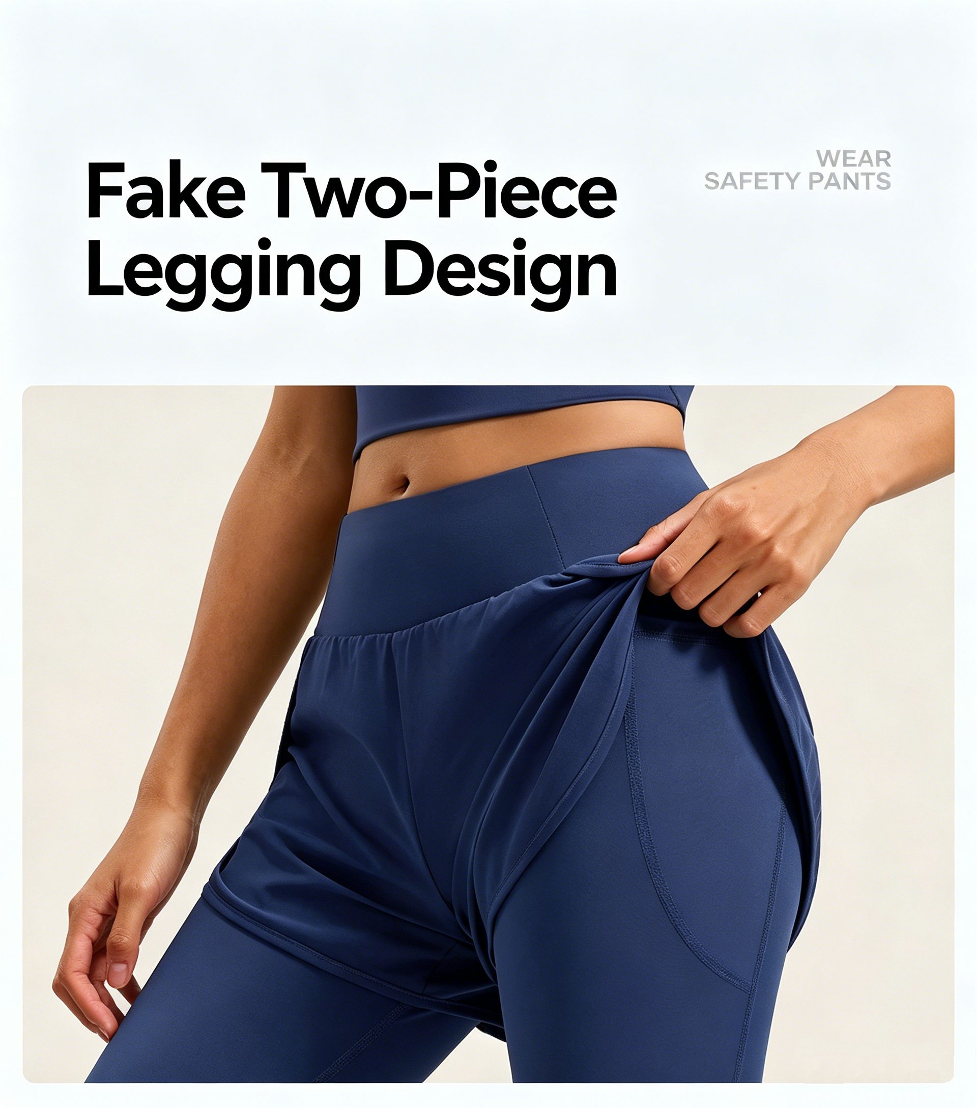 Butt Lifting Fake Two-Piece Pocket Yoga Leggings, Tight Sports Gym Running Pants - Image 5