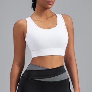 One-Side Brushed Sports Bra Tank, Cross Back Fitness Yoga Sports Top