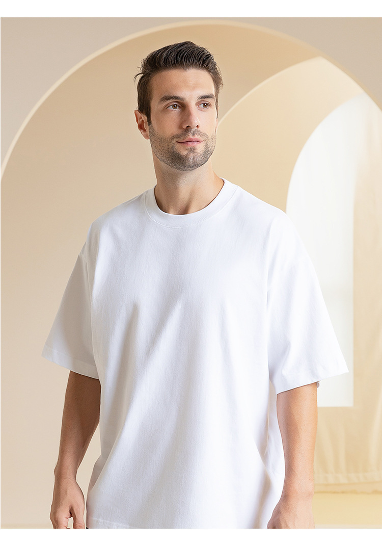 305G Heavyweight T-Shirt Men's Pure Cotton Trendy Brand Solid Color Short Sleeve - Image 2