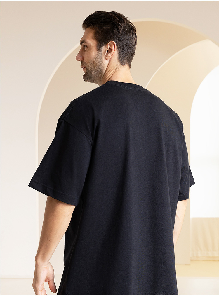 305G Heavyweight T-Shirt Men's Pure Cotton Trendy Brand Solid Color Short Sleeve - Image 3